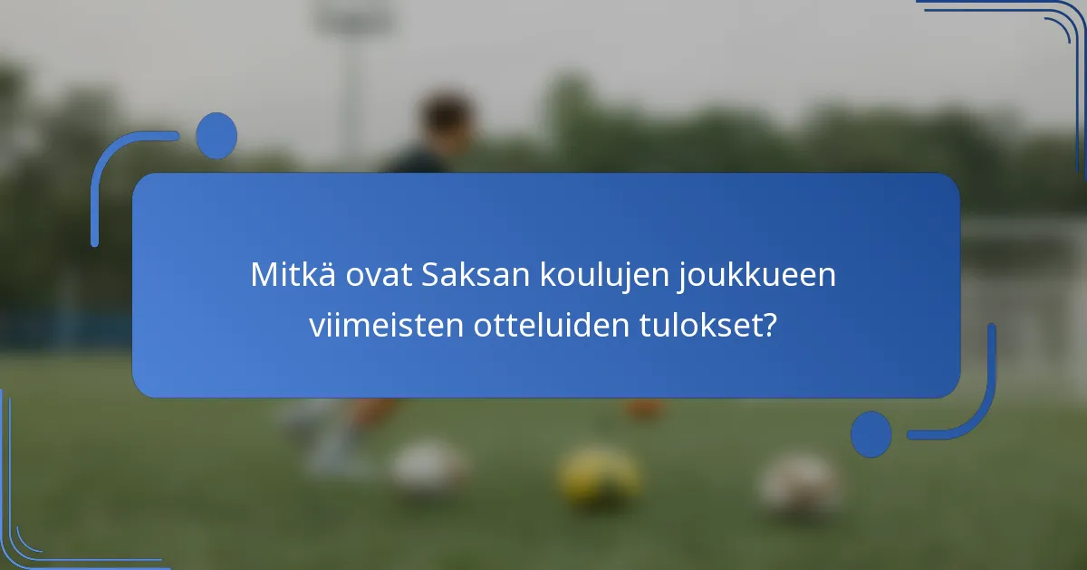 Mitkä ovat Saksan koulujen joukkueen viimeisten otteluiden tulokset?