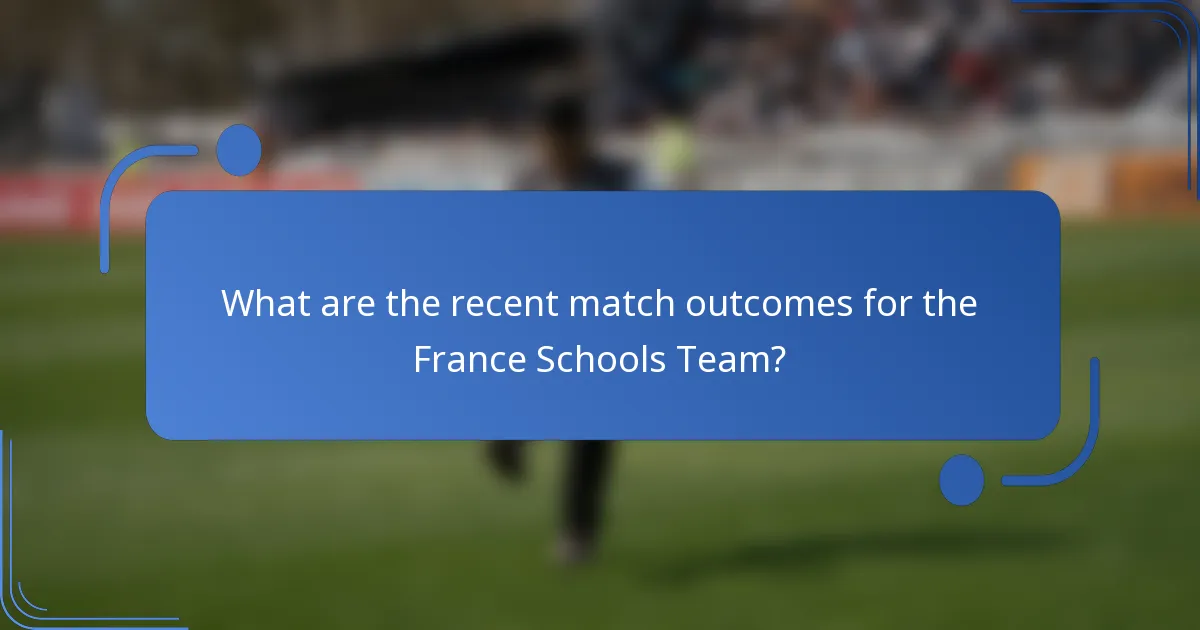 What are the recent match outcomes for the France Schools Team?